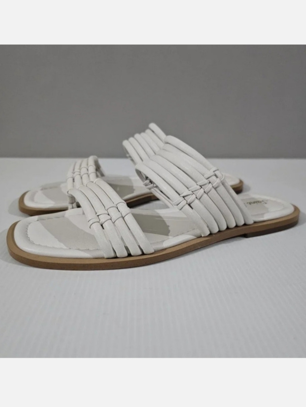 Saint G Zoya Strappy Flat Slide Sandal Womens 10 White Leather Tubular Slip On